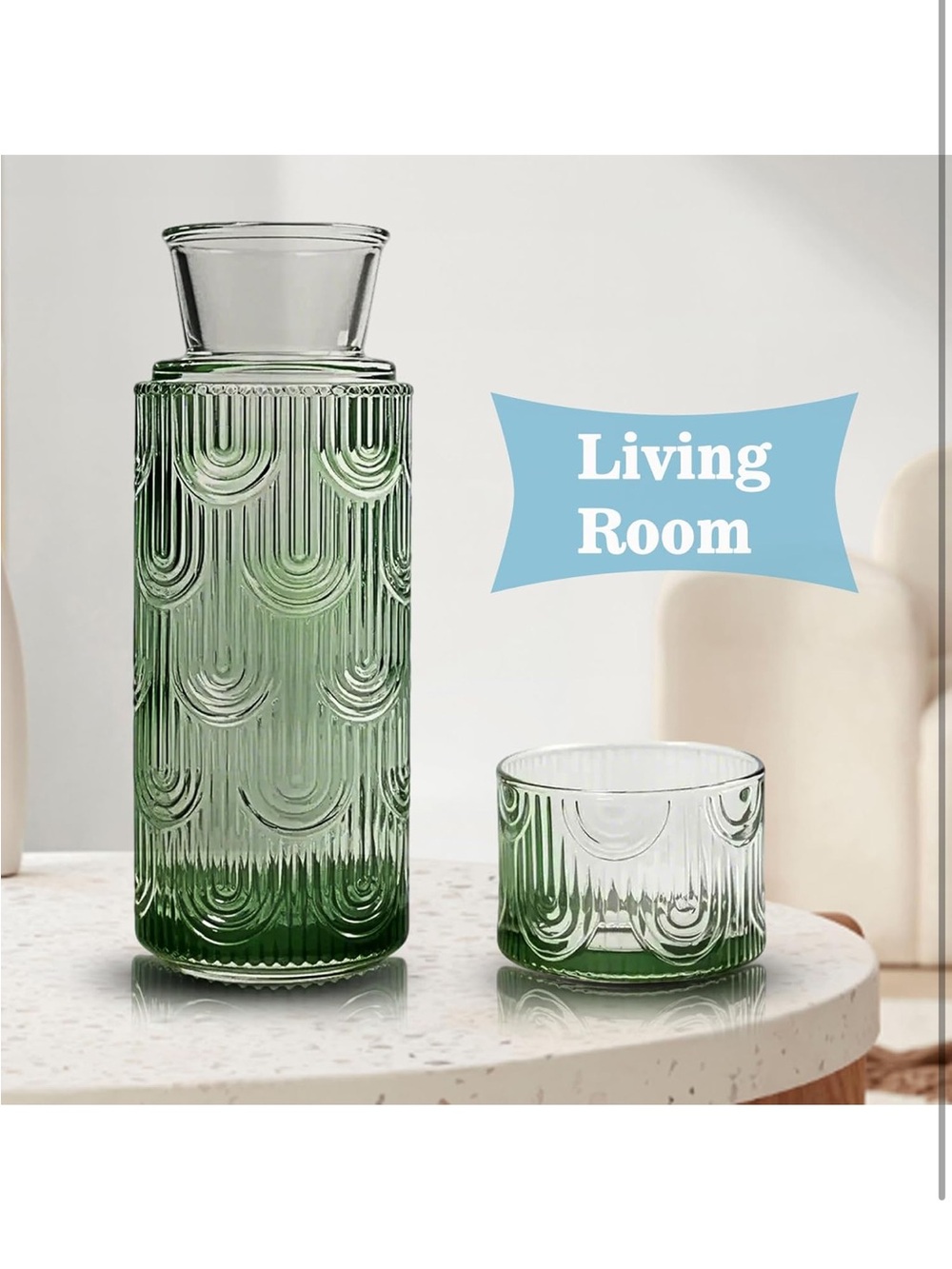 Bedside Water Carafe and Glass Set, 21.6 Oz Glass Carafe with 6 Oz Cup - Picture 4 of 6